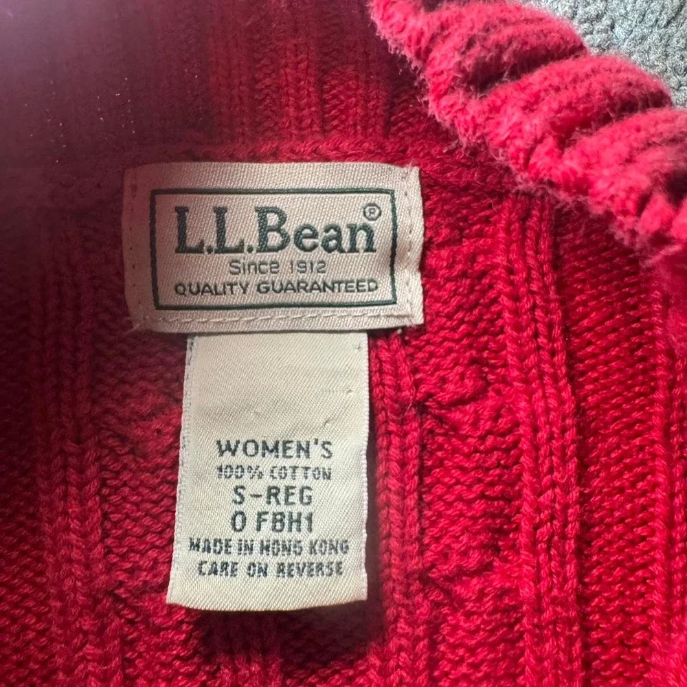 Vintage LL Bean Red Cable Knit Zip Sweater Womens Small Hong Kong Cotton
